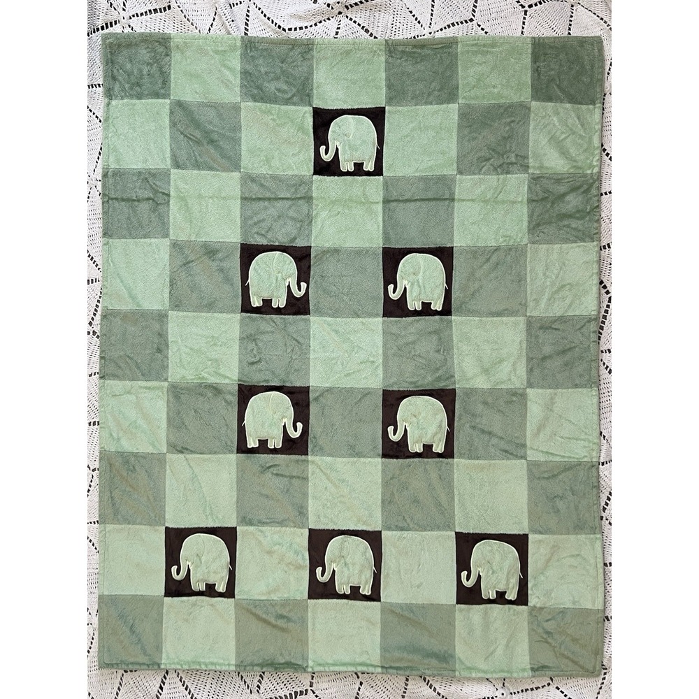 Amy Coe Baby Blanket elephant green patchwork Soft Minky Fleece Unisex Gift Warm